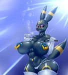  2016 anthro areola ber00_(artist) big_breasts breasts clothed clothing eeveelution erect_nipples female huge_breasts nintendo nipple_piercing nipples panties piercing pok&eacute;mon smile solo topless umbreon underwear video_games 