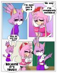  amy_rose anthro blaze_the_cat clothed clothing comic english_text female gloves green_eyes headband mammal open_mouth sandunky sonic_(series) text video_games 