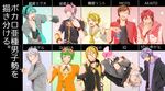  absurdres akaito blonde_hair brown_hair character_name creamyya fetal_position genderswap genderswap_(ftm) goggles goggles_on_head green_eyes green_hair gumiya hatsune_mikuo headphones headset highres honne_dell io_(vocaloid) kagamine_rinto lio_(vocaloid) looking_at_another male_focus megurine_luki meito multiple_boys outstretched_hand purple_hair red_hair sanpaku star upside-down v vocaloid voiceroid white_hair yuzuki_yukato 