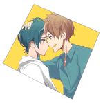  2boys brothers brown_hair forehead green_hair hand_on_head height_difference high_speed! kirishima_ikuya kirishima_natsuya male_focus open_mouth raipanda red_eyes short_hair 