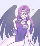  1girl breasts league_of_legends long_hair morgana solo swimsuit wings 