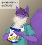  2016 amethyst_du_sciur anthro bag chips_(food) cybercorn_entropic definition doctor english_text eyes_closed food fur gradient_background hair mammal potato_chips purple_fur purple_hair rodent scrubs simple_background snackmosphere sniglets squirrel text watermark 