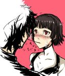  a.ringo amamiya_ren blush brown_hair food highres niijima_makoto persona persona_5 pocky pocky_kiss red_eyes shared_food short_hair 