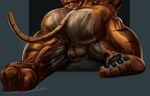  anthro balls butt feline hybrid kneeling liger lion male mammal muscular muscular_male nude pose rear_view simple_background solo spread_legs spreading stripes thick_thighs tiger vein vhyena 