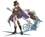  alpha_transparency blonde_hair blue_eyes cape card cat chat_noir_(granblue_fantasy) cravat different_shadow full_body gears gloves granblue_fantasy hat male_focus minaba_hideo monocle official_art solo top_hat transparent_background white_gloves 