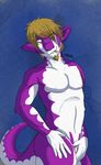  anthro cigarette facial_hair fur goatee hair looking_at_viewer male mynerva nude sergal smile solo 