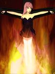  1girl bad_end bare_shoulders bondage burn burning burning_at_the_stake cross crucifixion cruel death dress execution eyes_closed fire guro helpless hot human_sacrifice luka megurine_luka pain ritual ryona tears torture witch witchhunt 