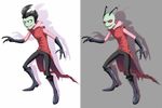  3_fingers alien anthro bald black_hair boots clothing footwear gloves green_skin hair invader_zim kichigai looking_aside looking_at_viewer male not_furry red_eyes short_hair smile solo standing zim 