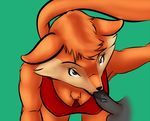  2016 anthro awesomenauts balls breasts canine cleavage clothed clothing digital_media_(artwork) duo erection faceless_male fellatio female fox fur green_background hair male male/female mammal oral penis penny_fox sex simple_background solo_focus vein veiny_penis video_games webwraith 