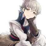  fingerless_gloves fire_emblem fire_emblem_if fur_trim gloves grey_hair harukawa_(aonori1022) kisaragi_(fire_emblem_if) male_focus orange_eyes simple_background sitting solo white_background 