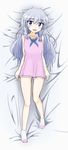  absurdres anitore!_ex bed blue_hair character_request dakimakura dress highres legs long_hair lying on_back open_mouth pink_dress purple_eyes short_dress shorts shorts_under_dress sleeveless sleeveless_dress smile socks solo 
