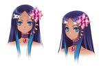  bare_shoulders blue_eyes blue_hair carnelian collar concept_art dark_skin gem hair_ornament headset jewelry lipstick long_hair makeup merli_(vocaloid) multicolored_hair multiple_views official_art purple_hair simple_background vocaloid white_background 