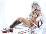  altera_(fate) bare_shoulders breasts dark_skin detached_sleeves fate/grand_order fate_(series) kou_(garakuta_teikoku) looking_at_viewer midriff navel red_eyes silver_hair small_breasts solo tattoo veil 