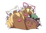  animal_ears blonde_hair cat_ears cat_tail chen closed_eyes commentary_request dugtrio fox_tail fusion gap hat hat_ribbon jewelry minust mob_cap multiple_tails pillow_hat pink_eyes pokemon pokemon_(creature) pokemon_(game) pokemon_sm red_ribbon ribbon single_earring tail touhou two_tails yakumo_ran yakumo_yukari yellow_eyes 