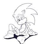  balls clothing condom erection eroborus gloves half-closed_eyes hedgehog humanoid_penis legwear line_art looking_at_viewer mammal monochrome mostly_nude penis reclining retracted_foreskin sitting socks sonic_(series) sonic_the_hedgehog spread_legs spreading uncut wearing_condom 