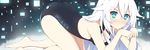  bare_shoulders barefoot black_heart blue_eyes breasts from_side long_hair looking_at_viewer mashiroheart neptune_(series) one-piece_swimsuit small_breasts swimsuit symbol-shaped_pupils very_long_hair white_hair 