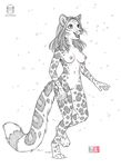  4_toes 5_fingers anthro breasts digitigrade feline female fur hair kacey leopard mammal navel nipples open_mouth pussy simple_background sketch smile snow_leopard solo teeth toes traditional_media_(artwork) white_background wide_hips 