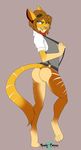  ambiguous_gender anthro butt clothed clothing feline female fur girly hair looking_at_viewer mammal solo sparky-corpsee standing teeth 