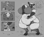  anthro belly big_belly breast_expansion breasts caprine clothing comic female human mammal monochrome obese overweight sheep solo standing sutibaru torn_clothing transformation 