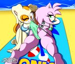  amy_rose anthro big_breasts bikini breasts butt clothing cream_the_rabbit duo female hedgehog lagomorph male mammal rabbit sandunky smile sonic_(series) sonic_the_hedgehog swimsuit 