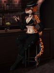  5_fingers anthro breasts brown_hair clothed clothing detailed_background eyelashes female hair looking_at_viewer midriff navel non-mammal_breasts reptile robyn_paperdoll scalie sitting snake solo wide_hips yellow_eyes 
