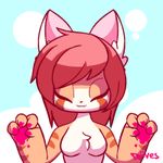  &lt;3 2016 4_fingers abstract_background animated anthro breasts cyan_background digital_media_(artwork) diives featureless_breasts female green_eyes hair looking_at_viewer low_res mammal miki_(luhana) paint red_hair signature solo 