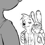  2016 anthro black_and_white clothed clothing disney duo_focus eyewear fan_character female glasses group hand_on_shoulder lagomorph male mammal monochrome rabbit replytoanons simple_background smile white_background zootopia 