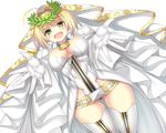  :d beeyan belt blonde_hair breasts bridal_veil cleavage fate/extra fate/extra_ccc fate_(series) gloves green_eyes highres large_breasts leotard nero_claudius_(bride)_(fate) nero_claudius_(fate)_(all) open_mouth simple_background smile solo thighhighs veil white_background white_gloves white_legwear white_sleeves 