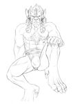  bulge clothing diokhan_(artist) final_fantasy final_fantasy_x hair horn male mammal monochrome muscular raised_leg ronso sitting solo square_enix underwear video_games 