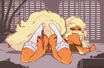  2016 anthro anthrofied anus arcanine big_breasts breast_squish breasts brown_fur butt canine clitoris clothing english_text female fur hair hi_res knee_highs legwear liveforthefunk long_hair looking_at_viewer looking_back lying mammal mostly_nude nintendo nude on_front orange_fur panties panties_around_one_leg plump_labia pok&eacute;mon pok&eacute;morph presenting presenting_pussy puffy_anus pussy raised_tail rear_view side_boob signature solo spread_legs spreading stockings stripes text underwear video_games 
