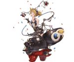  ;d ahoge animal_costume ass belt black_gloves blonde_hair blue_eyes confetti fingerless_gloves flat_ass flat_chest full_body garland_(decoration) gloves goggles goggles_on_head granblue_fantasy leotard minaba_hideo official_art one_eye_closed open_mouth penguin_costume pengy_(granblue_fantasy) robot short_hair short_shorts short_twintails shorts smile solo transparent_background twintails 