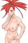  1girl abs asuna_(pokemon) blush breasts erect_nipples female gym_leader large_breasts nakaba nintendo nipples nude pokemon pokemon_(anime) pokemon_oras pokemon_rse ponytail red_hair solo toned 