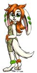  2016 anklet anthro basset_hound blademanunitpi bracelet breasts canine clothed clothing dog female freedom_planet fur green_eyes hair jewelry looking_back mammal milla_basset open_mouth orange_hair solo video_games white_fur 