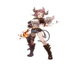  :d black_gloves blue_eyes boots brown_footwear draph elbow_gloves fire full_body gloves granblue_fantasy horns jewelry karva_(granblue_fantasy) minaba_hideo necklace official_art open_mouth pink_hair pink_legwear pointy_ears short_hair short_shorts shorts single_elbow_glove single_thighhigh smile solo thighhighs transparent_background 