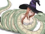  animal bad_id bad_pixiv_id bhm blush closed_eyes dragon's_crown hat long_hair one_eye_closed restrained ryona simple_background snake sorceress_(dragon's_crown) squeezing witch_hat 