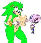  amy_rose anthro areola big_breasts blue_eyes boots bracelet breast_grab breast_squeeze breasts clothing crossgender daredemon7000 dress duo erect_nipples footwear fur green_body hand_on_breast hedgehog jewelry mammal navel nipples nude pink_fur pussy scourge_the_hedgehog simple_background smile sonic_(series) video_games white_background 