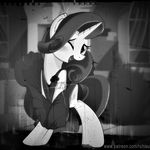  2015 blush clothed clothing cutie_mark dress equine female friendship_is_magic greyscale hair hooves horn long_hair mammal monochrome my_little_pony one_eye_closed open_mouth outside rarity_(mlp) ruhisu solo unicorn 