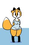  :&lt; anthro blue_background breasts canine clothed clothing cute female fox frown looking_at_viewer mammal oriole_(artist) shirt simple_background small_breasts solo standing striped_shirt thick_thighs white_background wide_hips 