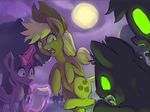  2016 applejack_(mlp) equine fangs female friendship_is_magic green_eyes horn horse mammal my_little_pony pony raikoh-illust scared scroll twilight_sparkle_(mlp) undead winged_unicorn wings zombie 