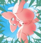  anus blue_eyes blush bottom_view breasts butt erect_nipples female grass legendary_pok&eacute;mon looking_down mew nintendo nipples open_mouth peeing plump_labia pok&eacute;mon pussy raised_tail shii solo spread_legs spreading urine video_games りーくた 