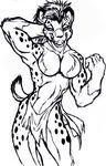  anthro breasts clothing featureless_breasts feline female fur hair loincloth mammal monochrome muscular rollingslash smile solo standing 