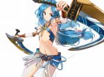  blue_eyes blue_hair breasts dana_(ys) long_hair navel shinokawa7 sword waifu2x weapon white ys 