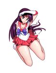  1girl bare_legs bishoujo_senshi_sailor_moon breasts female hino_rei kneeling large_breasts looking_at_viewer looking_up purple_hair red_skirt rei_hino sailor_mars shiny shiny_skin simx sitting skirt thick_thighs thighs white_background white_skin wide_hips 