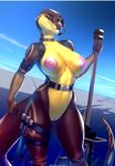  2016 amber_eyes anthro belt breasts bullet female gun headphones inverted_nipples nipples pussy ranged_weapon reptile rifle scalie skygracer snake sniper_rifle solo straps weapon 