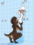  2016 anthro antira anus breasts brown_fur brown_hair canine caprine cunnilingus dawn_bellwether disney eyewear female female/female fur glasses hair mammal oral predator/prey pussy sex sheep shower size_difference vaginal white_fur wolf zootopia 