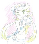  bounsweet color_trace colored_pencil_(medium) flower gen_7_pokemon gensei-225 hair_flower hair_ornament long_hair mao_(pokemon) pokemon pokemon_(creature) pokemon_(game) pokemon_sm traditional_media trial_captain twintails 