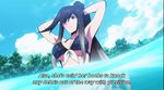  1girl animated animated_gif black_hair bouncing_breasts breasts cleavage keijo!!!!!!!! kyoko_shirayuki large_breasts subtitled swimsuit water 