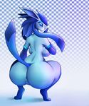  anthro anthrofied anus big_butt blue_eyes blue_hair blush breasts butt crouching eeveelution english_text female frozen_yoghurt glaceon hair hi_res huge_butt looking_at_viewer mammal nintendo nude pok&eacute;mon presenting presenting_hindquarters pussy r-mk raised_heel raised_tail side_boob smile solo testowepiwko text video_games voluptuous 