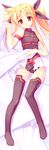  bed blonde_hair dakimakura fate_testarossa flat_chest full_body himukai_kyousuke long_hair lying lyrical_nanoha mahou_shoujo_lyrical_nanoha red_eyes ribbon solo thighhighs third-party_edit twintails 