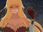  bad_id bad_pixiv_id bakemonogatari bare_shoulders blonde_hair blood breasts cleavage hands kiss-shot_acerola-orion_heart-under-blade kizumonogatari large_breasts lips long_hair monogatari_(series) red_eyes solo uni_(gugurutan) 